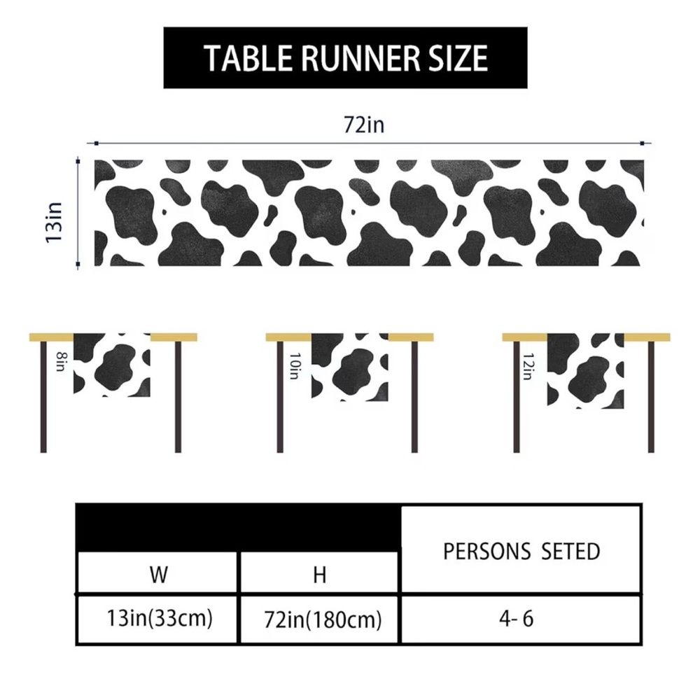 Black and White Cow Print Table Runners